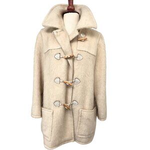 VTG I.Magnin Cream Color Preppy Mohair Coat USA Union Made 1960s Wood Toggles